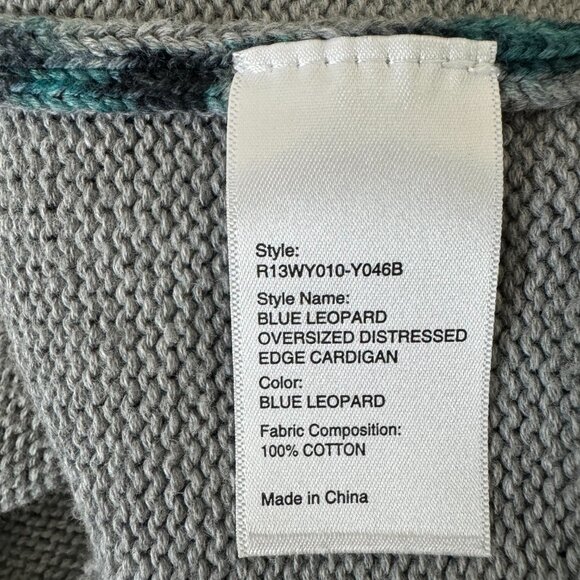 R13 distressed cotton blue leopard cardigan, oversize, Small - Picture 8 of 8